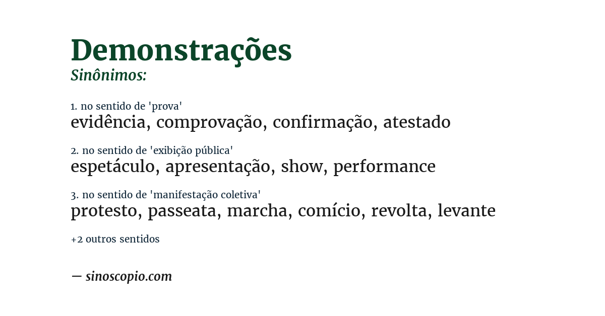 Sinônimo de demonstrações