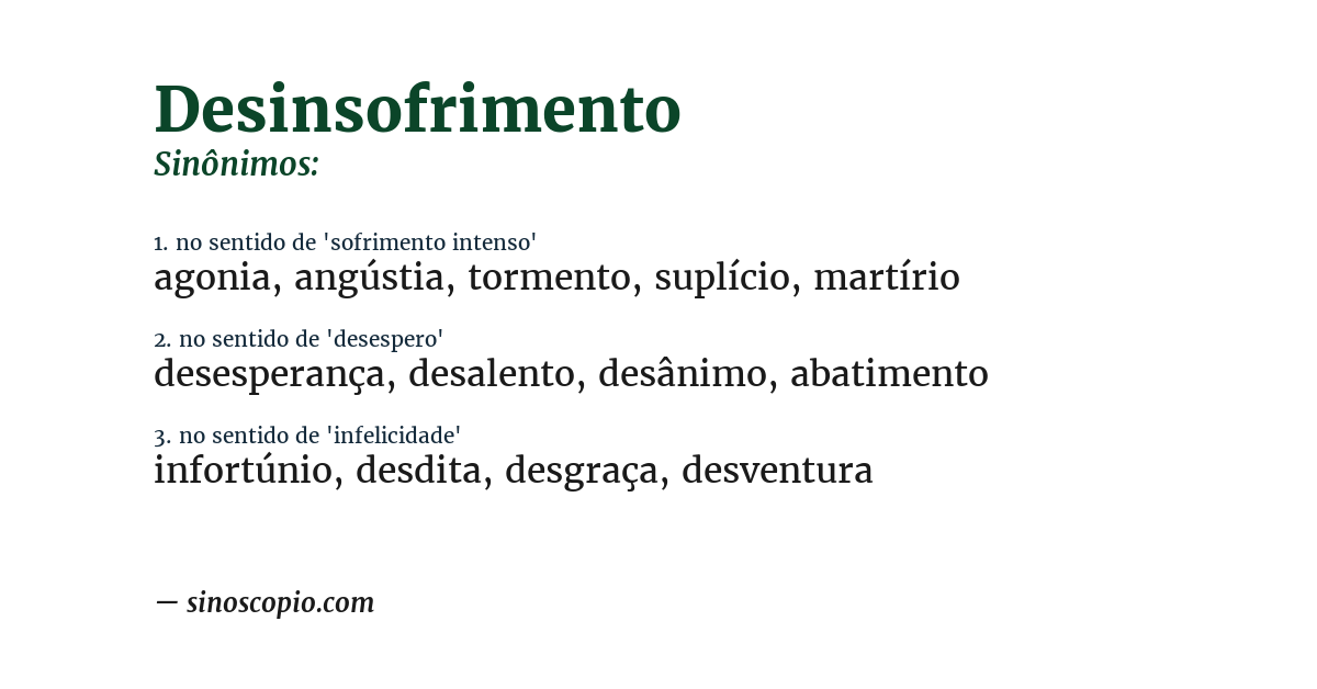 Sinônimo de desinsofrimento