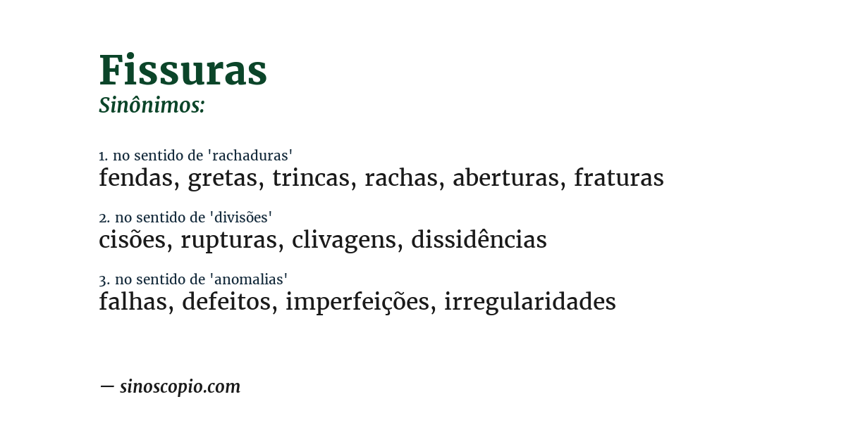 Sinônimo de fissuras