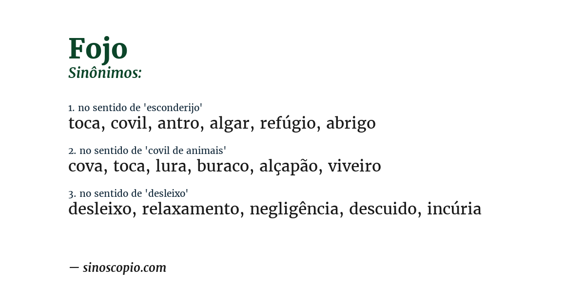 Sinônimo de fojo