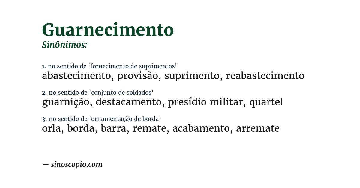 Sinônimo de guarnecimento