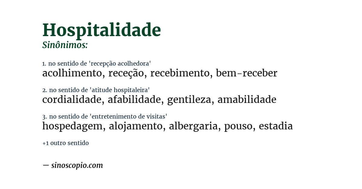 Sinônimo de hospitalidade