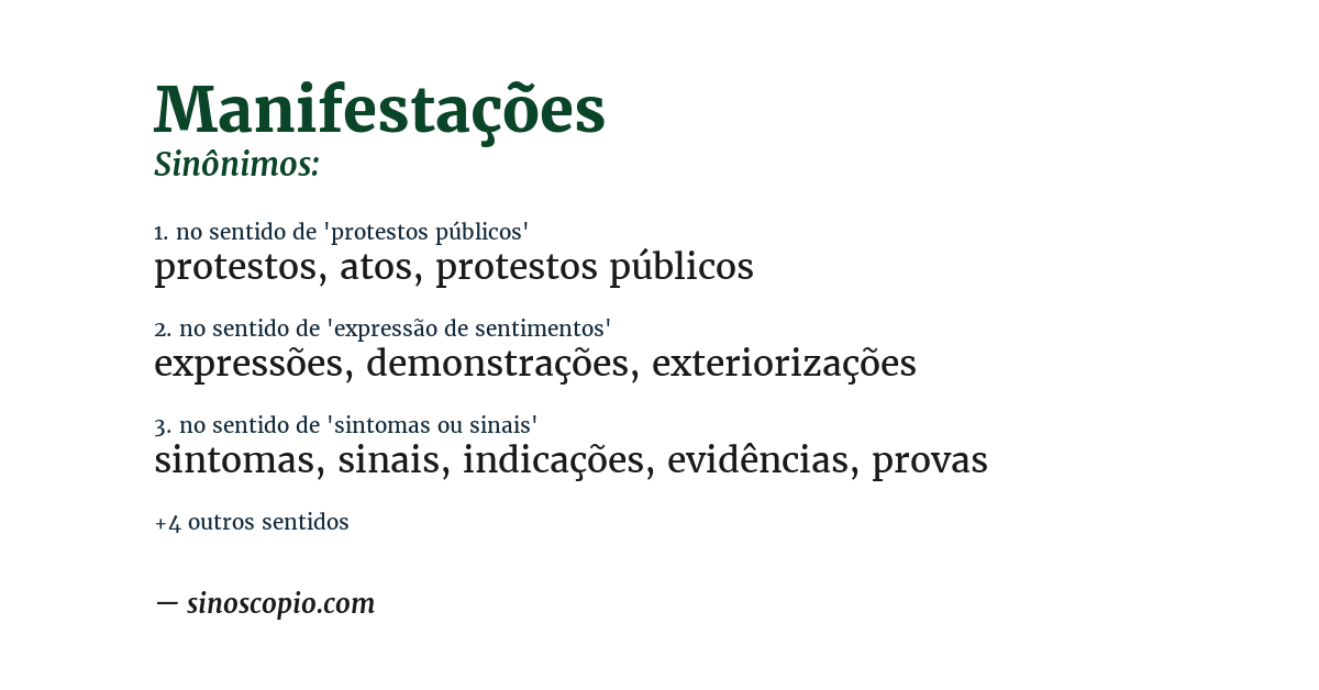 Sinônimo de manifestações