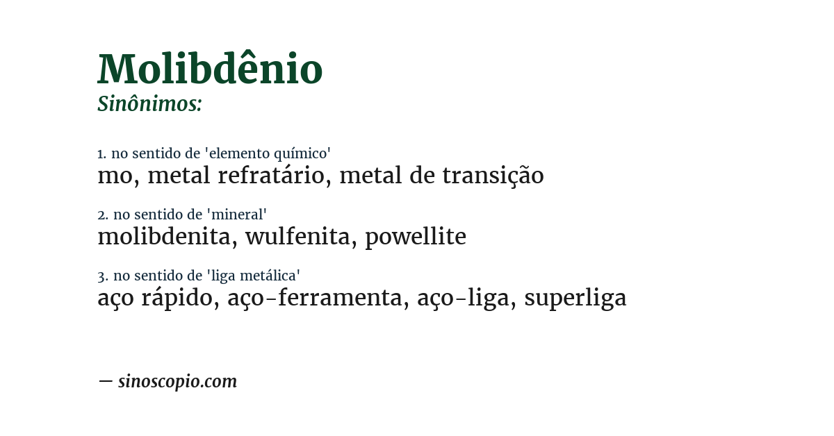 Sinônimo de molibdênio