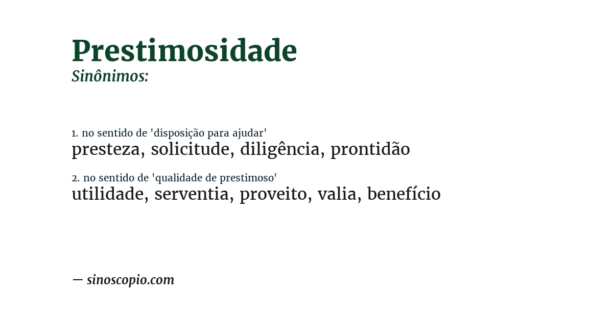 Sinônimo de prestimosidade