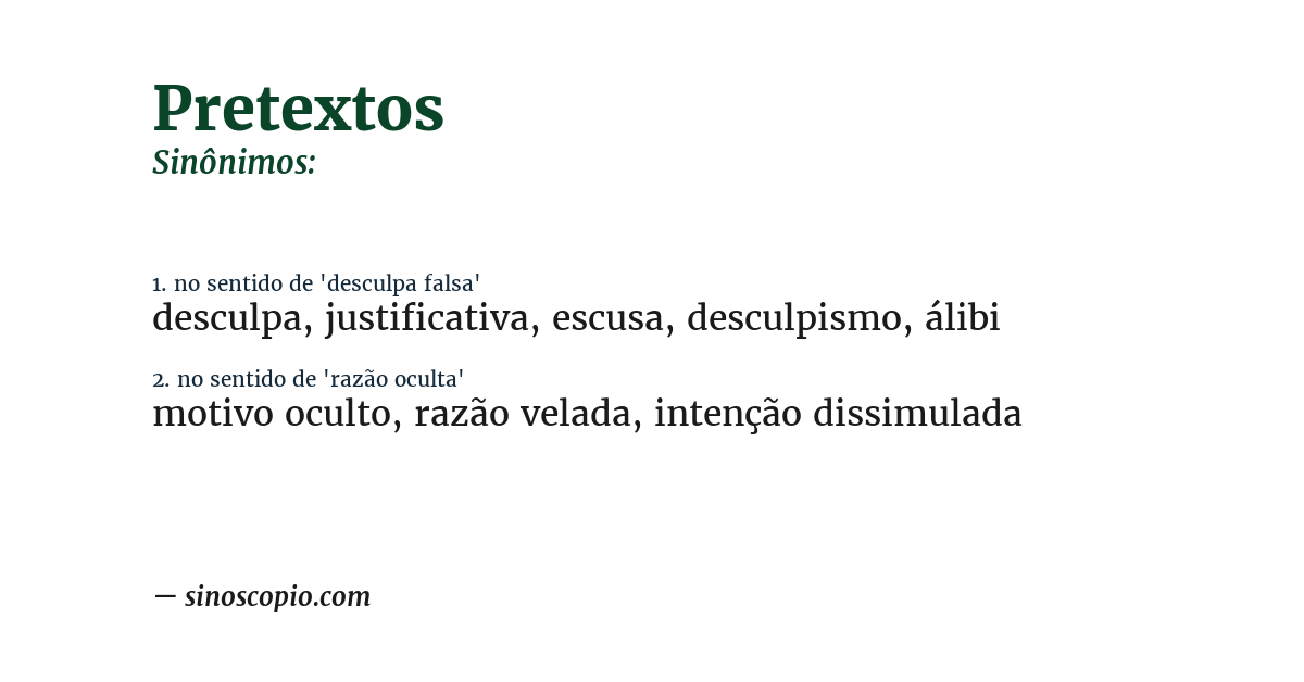 Sinônimo de pretextos