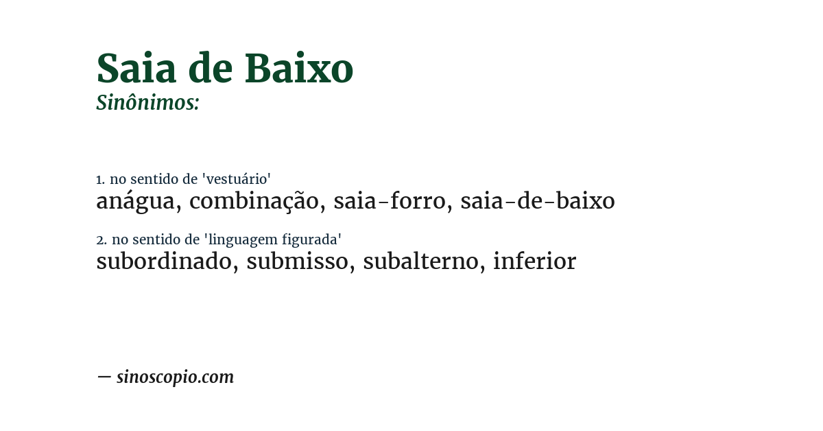 Sinônimo de saia de baixo