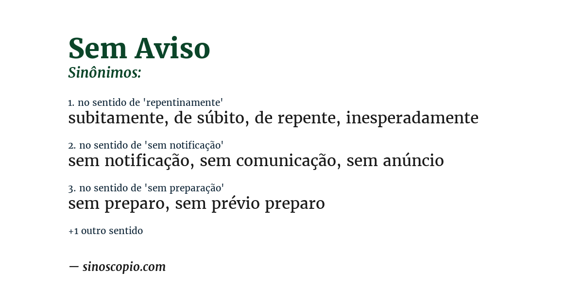 Sinônimo de sem aviso