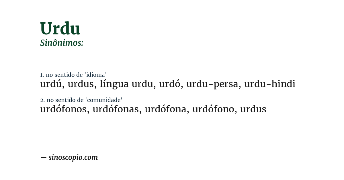 Sinônimo de urdu