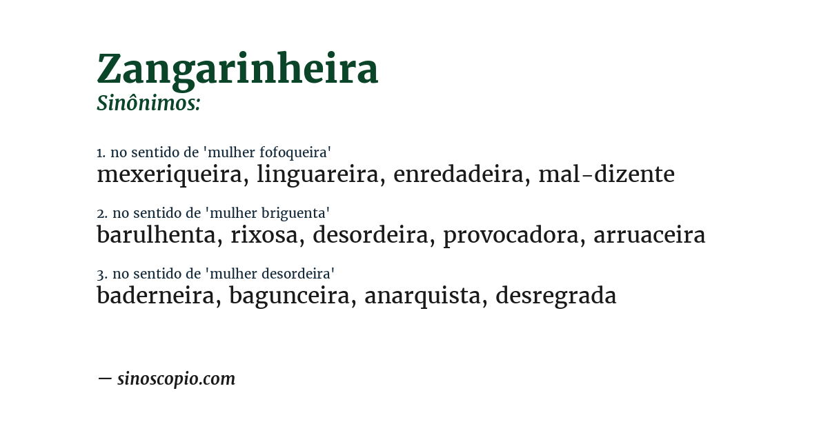 Sinônimo de zangarinheira