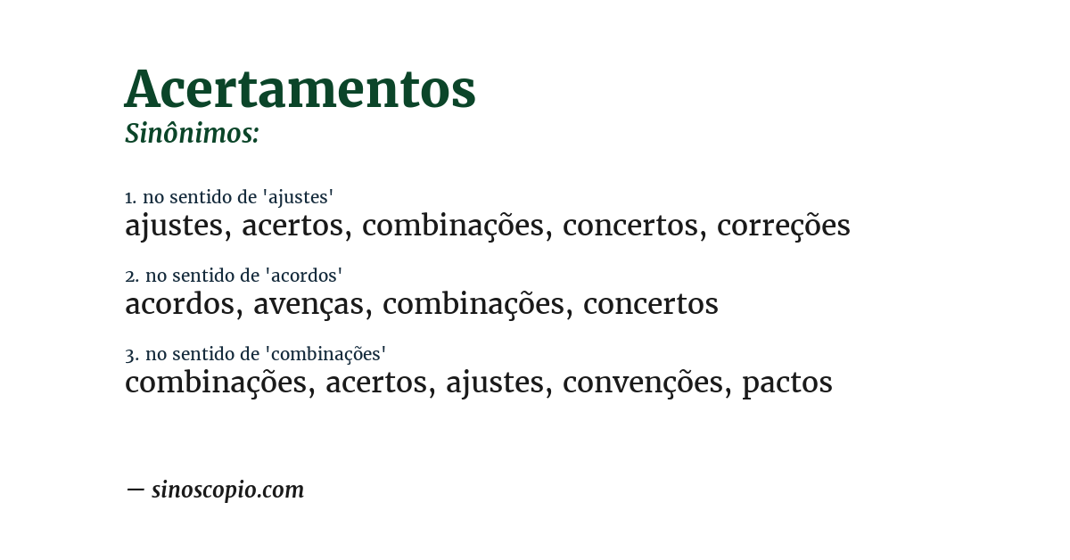 Sinônimo de acertamentos