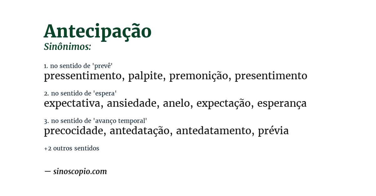 Sinônimo de antecipação