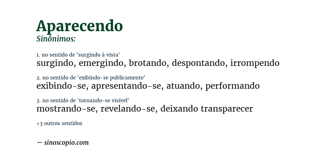 Sinônimo de aparecendo