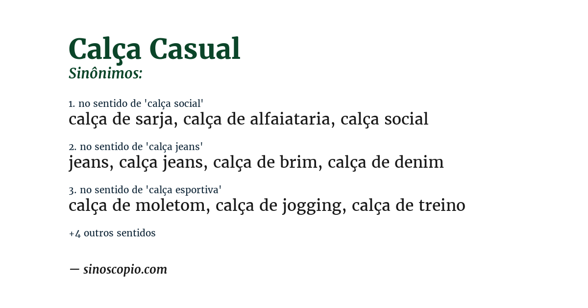 Sinônimo de calça casual