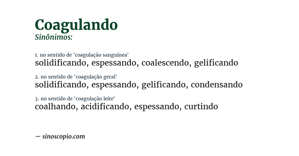 Sinônimo de coagulando