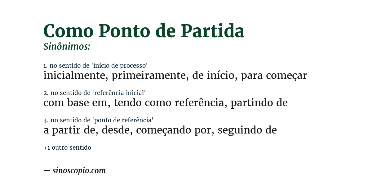 Sinônimo de como ponto de partida