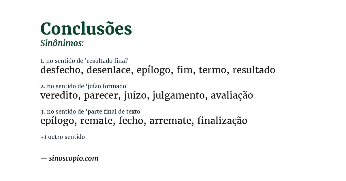 Sinônimo de conclusões