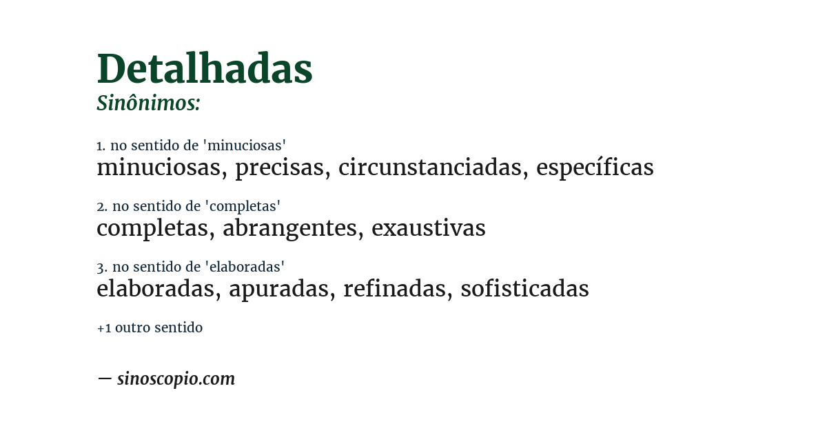 Sinônimo de detalhadas