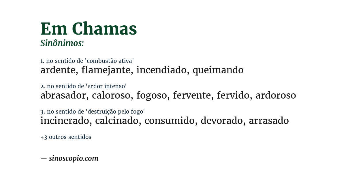 Sinônimo de em chamas