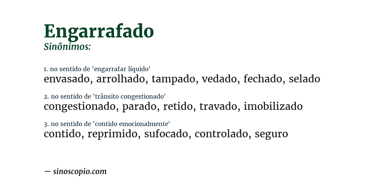 Sinônimo de engarrafado