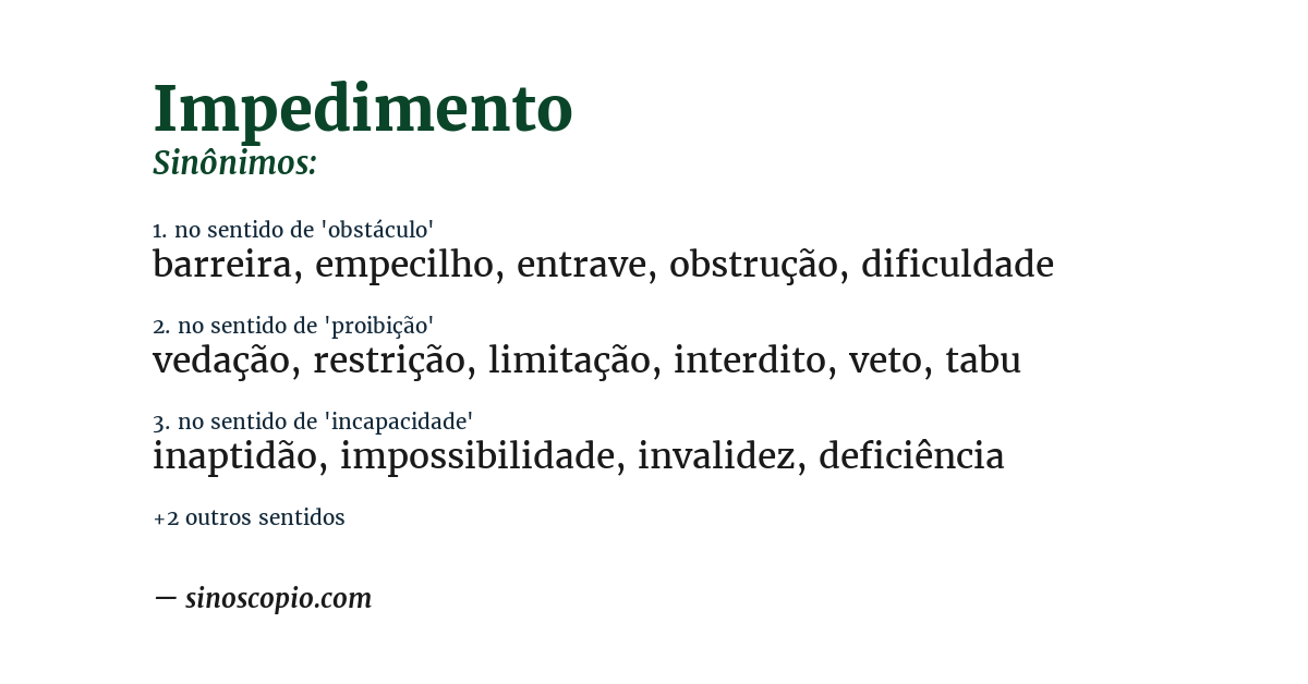 Sinônimo de impedimento