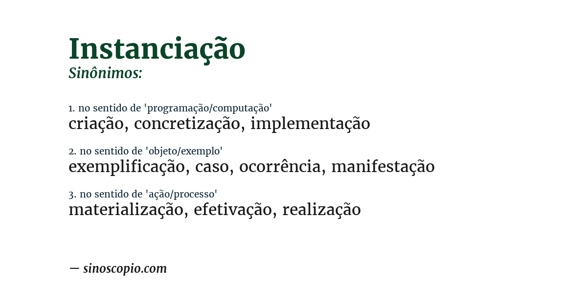 Sinônimo de instanciação