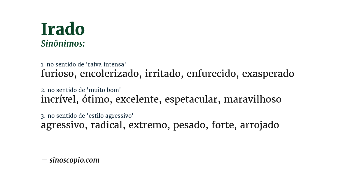 Sinônimo de irado