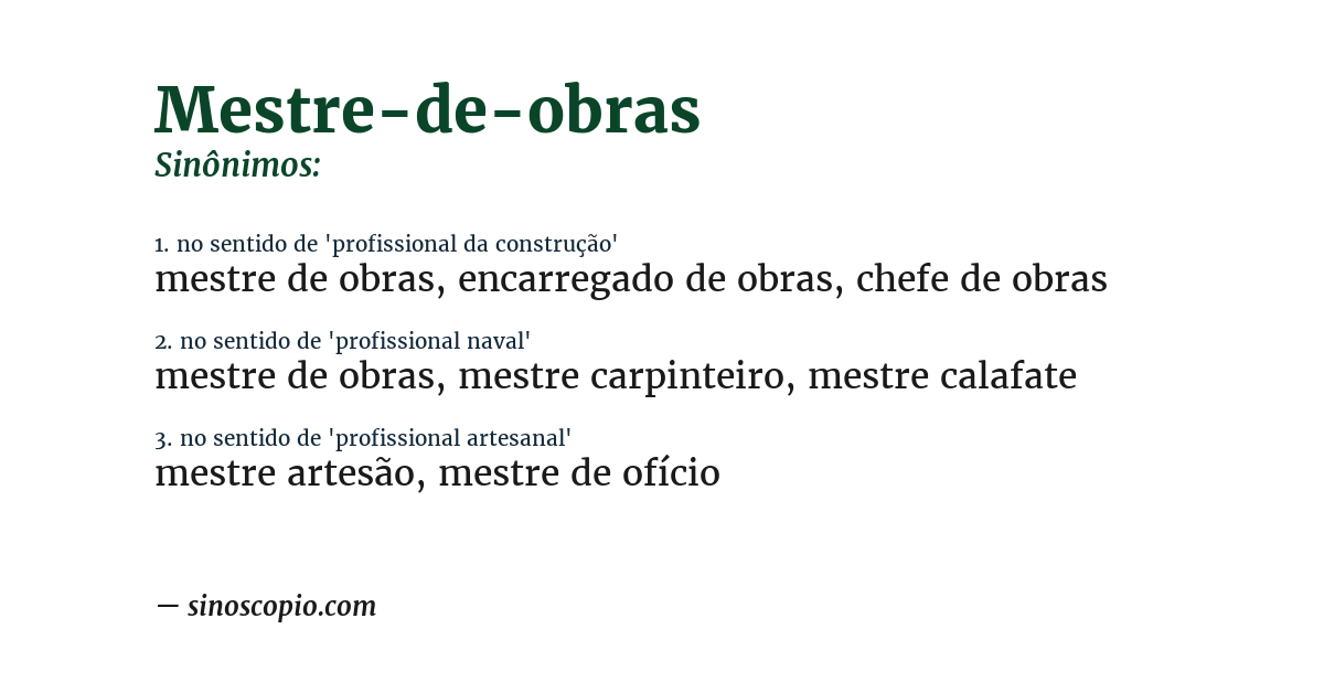 Sinônimo de mestre-de-obras