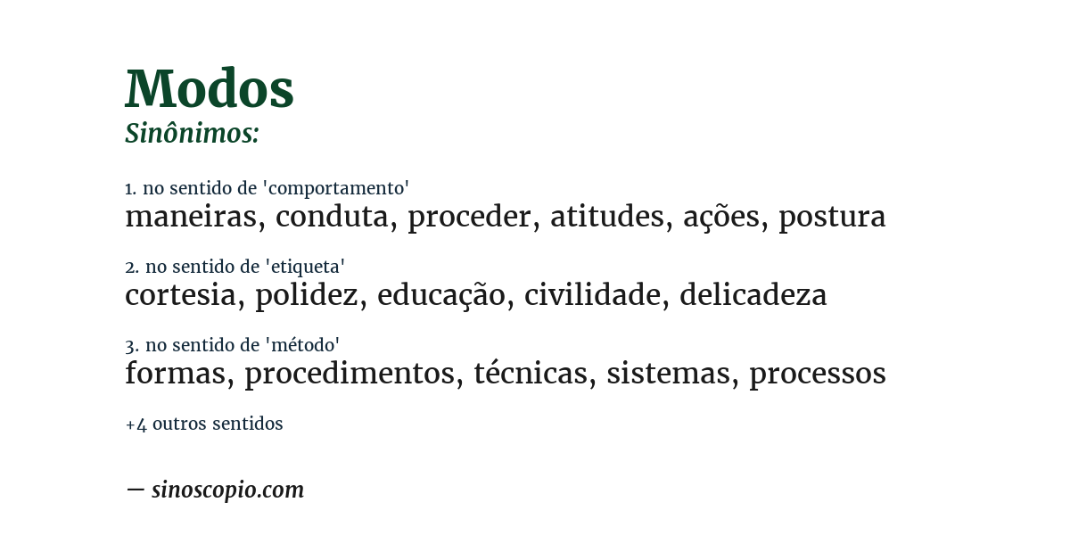 Sinônimo de modos