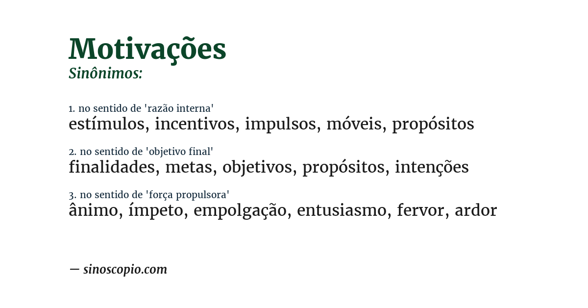 Sinônimo de motivações
