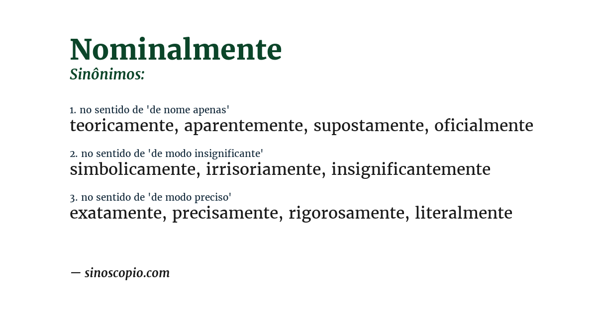 Sinônimo de nominalmente