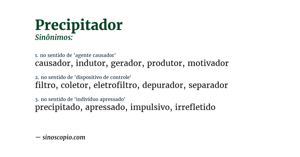 Sinônimo de precipitador