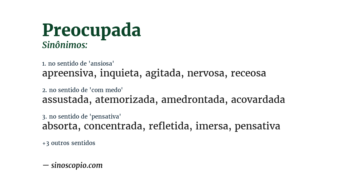 Sinônimo de preocupada