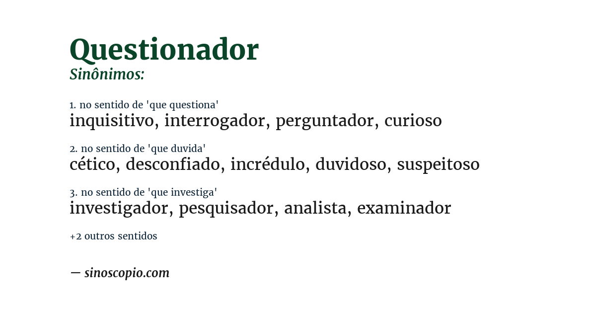 Sinônimo de questionador