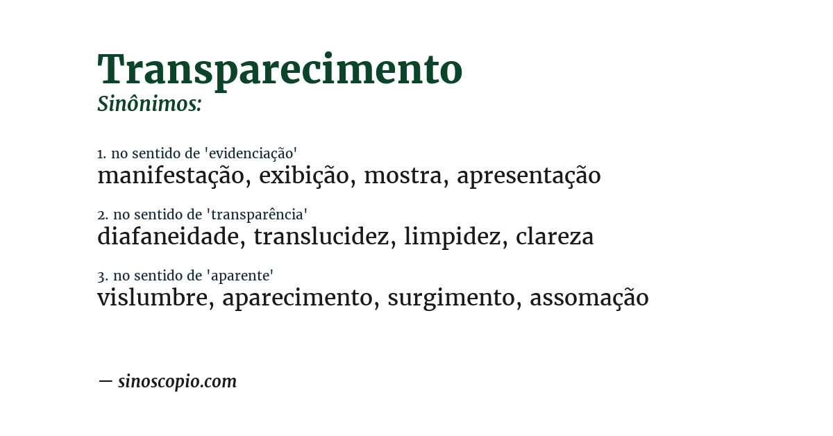 Sinônimo de transparecimento