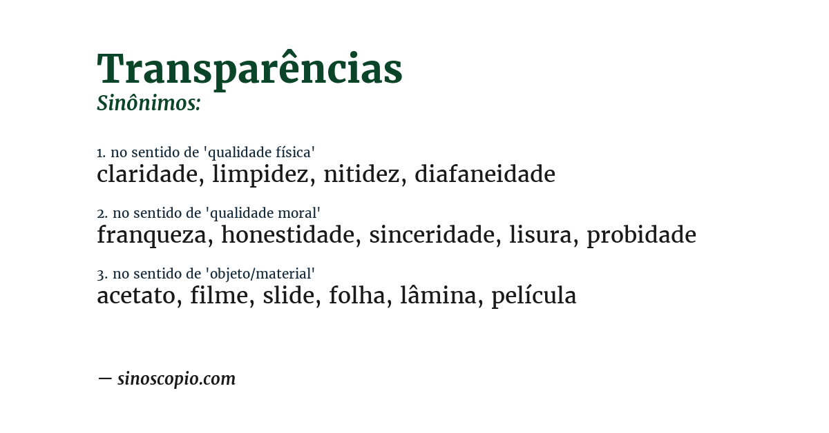 Sinônimo de transparências
