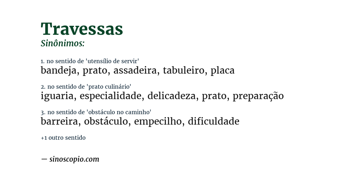Sinônimo de travessas