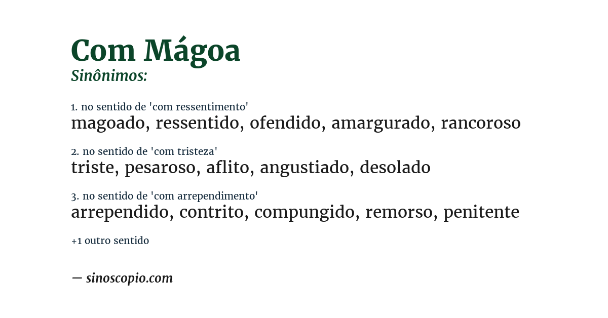 Sinônimo de com mágoa