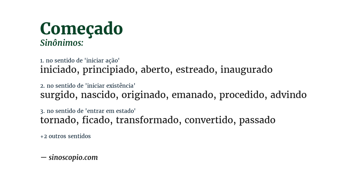 Sinônimo de começado