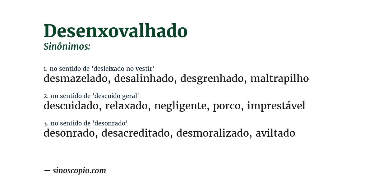 Sinônimo de desenxovalhado