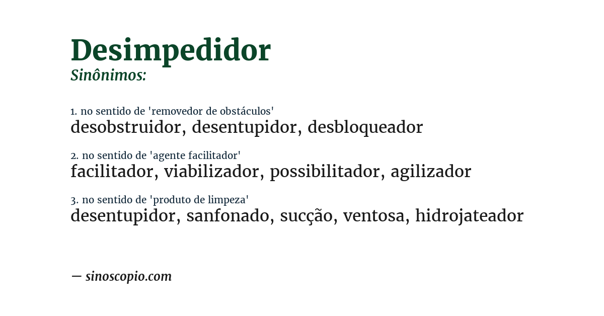 Sinônimo de desimpedidor