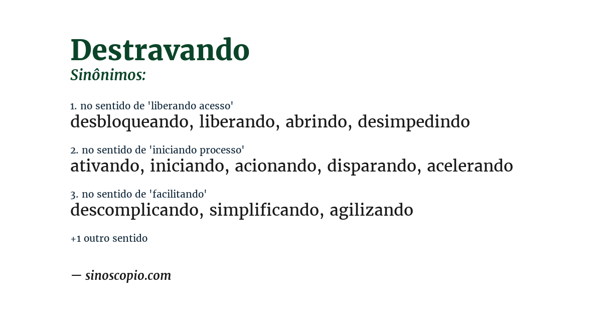 Sinônimo de destravando