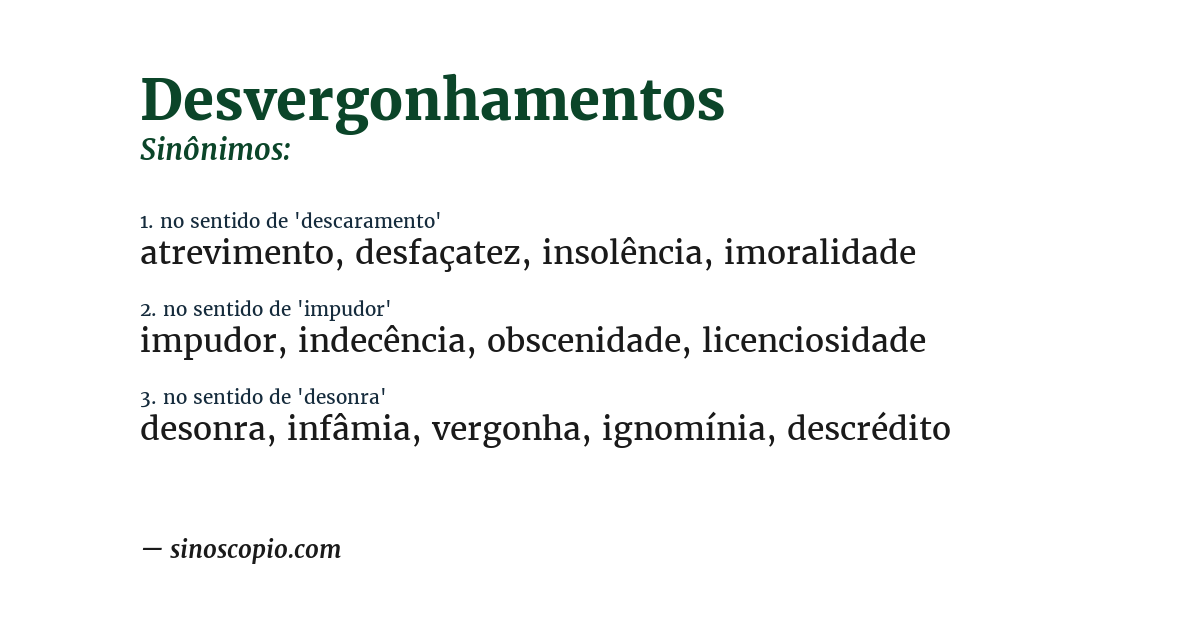 Sinônimo de desvergonhamentos
