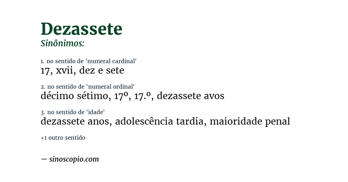 Sinônimo de dezassete