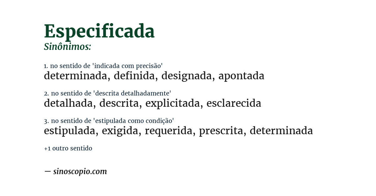 Sinônimo de especificada