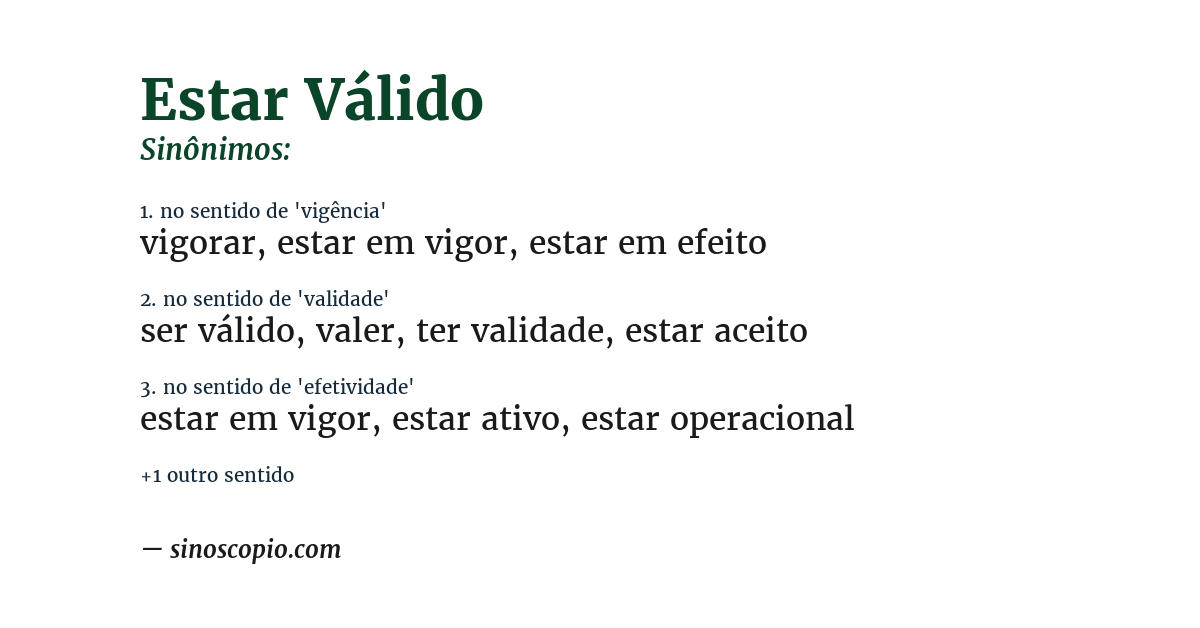 Sinônimo de estar válido