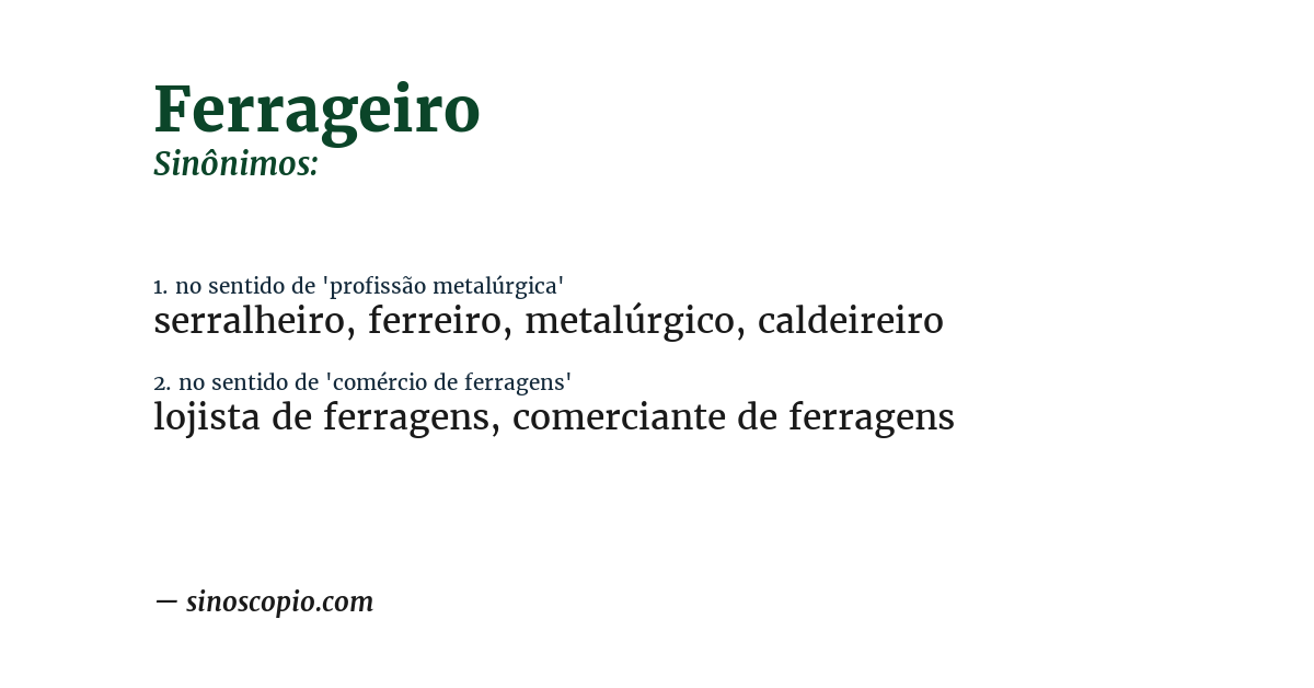 Sinônimo de ferrageiro