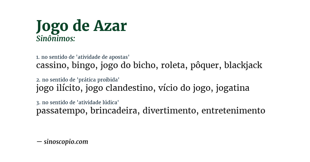 Sinônimo de jogo de azar