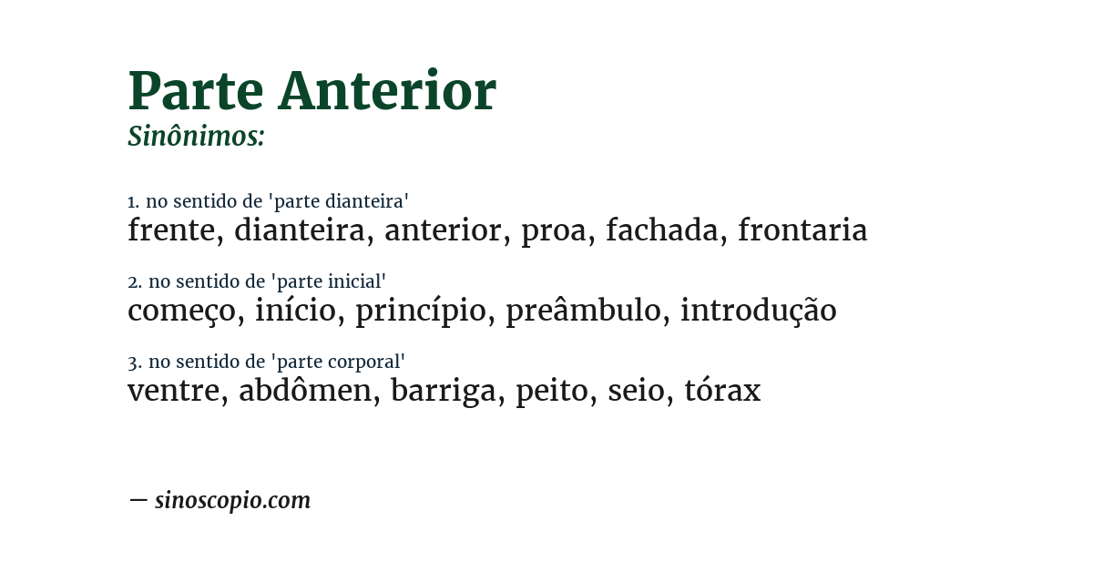 Sinônimo de parte anterior