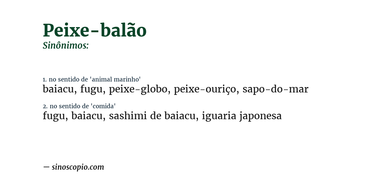 Sinônimo de peixe-balão
